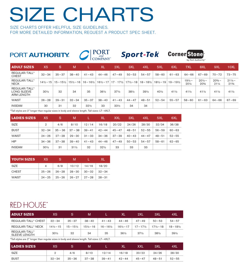 Port Authority Sizing Chart – CRT Apparel