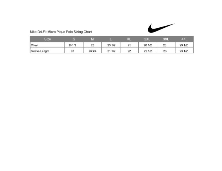 Nike Dri-Fit Micro Pique Polo Sizing Chart – CRT Apparel