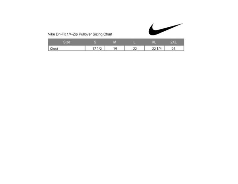 Nike Ladies Dri-Fit 1/4-Zip Pullover Sizing Chart – CRT Apparel