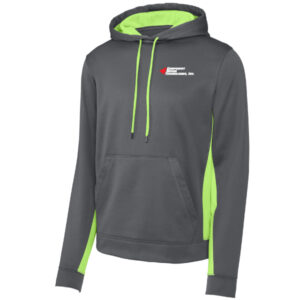 Sport-Tek Sport-Wick Fleece Colorblock Hooded Pullover<br>Color: Dark Smoke/Lime Shock<br>Size: Large<br>MSRP: $44.00